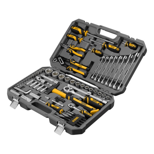 Набор инструментов, 1/2", 1/4", CrV, S2, пластиковый кейс, 84 предмета Denzel Набор инструментов, 1/2", 1/4", CrV, S2, пластиковый кейс, 84 предмета Denzel
