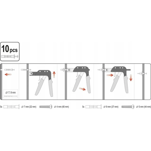 Пистолет YATO для установки дюбелей Молли + 10 дюбелей YT-51450 фото 6 Пистолет YATO для установки дюбелей Молли + 10 дюбелей YT-51450 фото 6