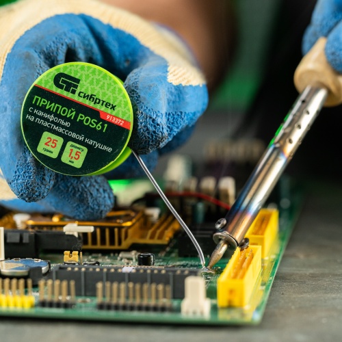 Припой с канифолью, D 1.5 мм, 25 г, POS61, на пластмассовой катушке Сибртех фото 7