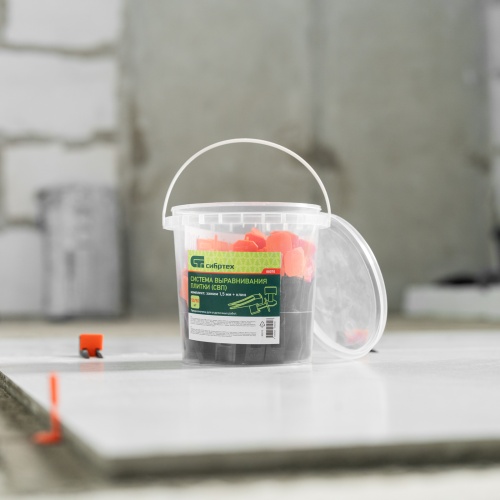 Система выравнивания плитки (СВП) комплект: зажимы, клинья (50/50 шт) упаковка ведро Сибртех фото 16