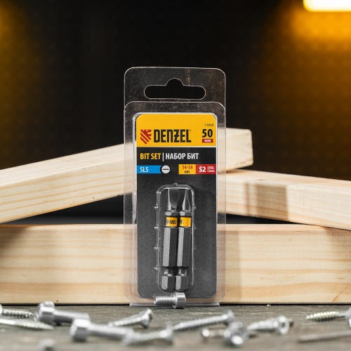 Бита SL5,0х50, сталь S2, шестигранный профиль, 2 шт. Е 6,3 Denzel фото 6