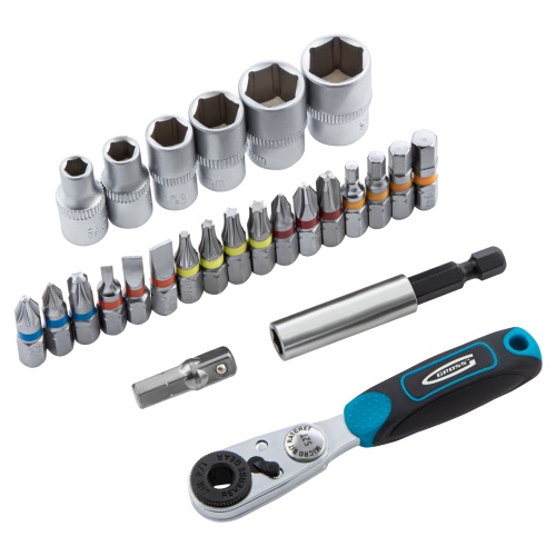 Набор бит и головок торцевых, 1/4, магнитный адаптер, сталь S2, пластиковый кейс, 26 предметов Gross фото 2