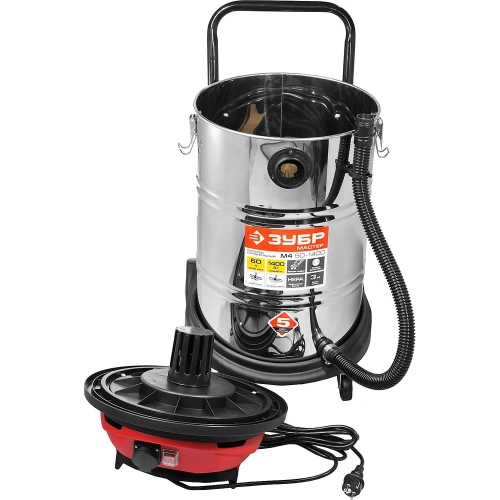 Строительный пылесос ЗУБР МАСТЕР модель М4-60, 60л, 1400Вт, сухая и влажная уборка, корпус из нержавеющей стали, розетка до 2000Вт ПУ-60-1400 М4 фото 4