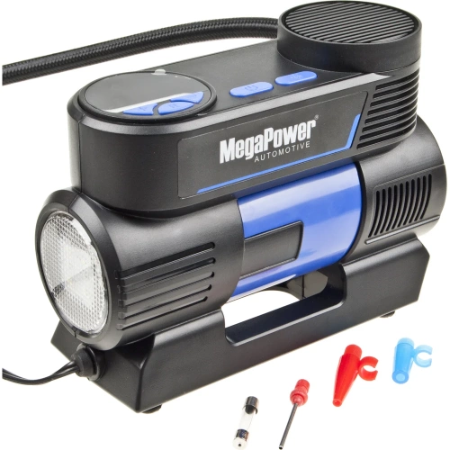 Поршневой компрессор MEGAPOWER 150PSI 20 л/мин, цифровой манометр, автоматический фиксатор давления, 12A, 12V, с LED-фонарём M-53017 фото 3 Поршневой компрессор MEGAPOWER 150PSI 20 л/мин, цифровой манометр, автоматический фиксатор давления, 12A, 12V, с LED-фонарём M-53017 фото 3