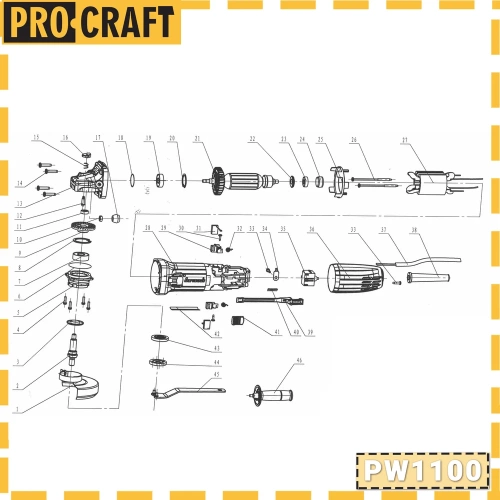 Углошлифовальная машина болгарка PROCRAFT УШМ сетевая, 125 мм PW1100 фото 11 Углошлифовальная машина болгарка PROCRAFT УШМ сетевая, 125 мм PW1100 фото 11