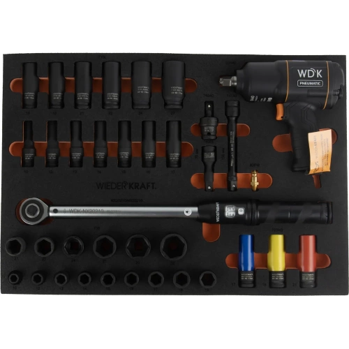 Набор пневматического и динамометрического инструмента WIEDERKRAFT в ложементе, 38 предметов WDK-3740X фото 3