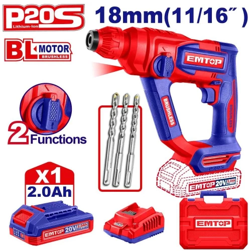 Перфоратор бесщеточный аккумуляторный emtop ELRH201881 фото 3 Перфоратор бесщеточный аккумуляторный emtop ELRH201881 фото 3