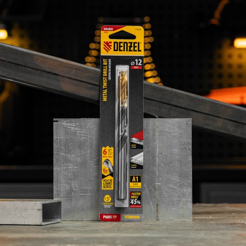 Сверло спиральное по металлу 12 x 151мм, Р6М5, Golden Tip, многогранная заточка Denzel фото 7 Сверло спиральное по металлу 12 x 151мм, Р6М5, Golden Tip, многогранная заточка Denzel фото 7