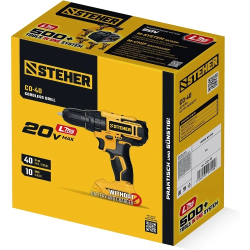 Дрель-шуруповерт STEHER 20 В, 40 Н·м, без АКБ (LMS), CD-40 фото 3