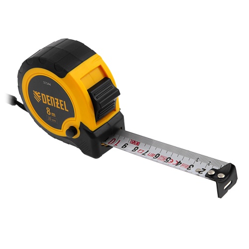 Рулетка 8м х 25мм, двухкомп. корпус, кнопка-пауза Denzel фото 4