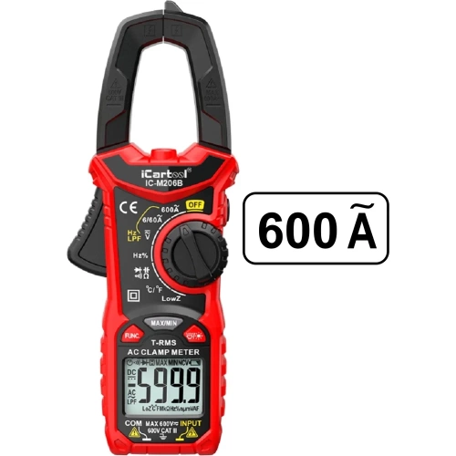 Токовые клещи переменного тока iCarTool 600 A c мультиметром, TRMS IC-M206B Токовые клещи переменного тока iCarTool 600 A c мультиметром, TRMS IC-M206B