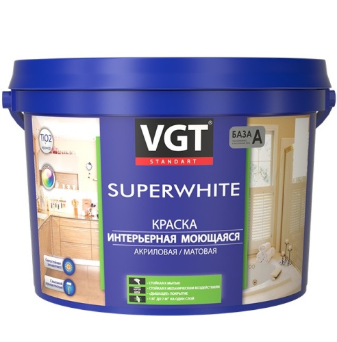 Краска интерьерная VGT ВД-АК-1180 моющаяся база A 2,5 кг
