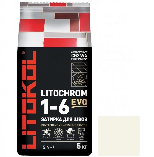 Затирка цементная для швов Litokol Litochrom 1-6 Evo LE.200 Белая 5 кг