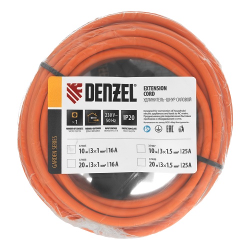 Удлинитель-шнур силовой Garden Series, ПВС, 10м, 1 розетка, 3 x 1 мм, Denzel фото 6