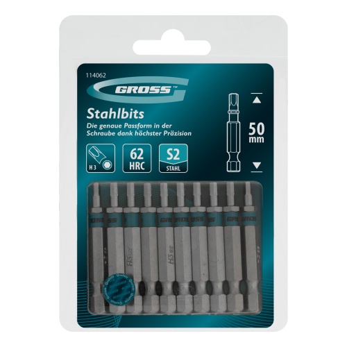 Бита HEX 3х50мм, сталь S2, шестигр., 10 шт. Gross фото 5