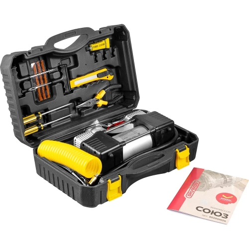 Компрессор металлический SKYWAY 60л/мин 2х поршневой с крокодилами СОЮЗ 10 АТМ, в кейсе S02001026 фото 5