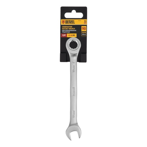 Ключ комбинированный трещоточный, 13 мм, CrV, матовый хром Denzel фото 5