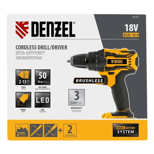 Дрель-шуруповерт аккумуляторная, бесщет. BLDL-18-0 Li-Ion, 18 В Denzel фото 13