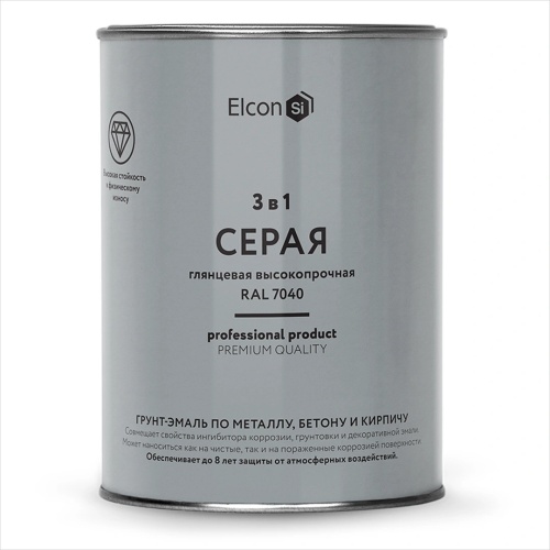 Грунт-эмаль Elcon 3 в 1 глянцевая серая RAL 7040 0,8 кг