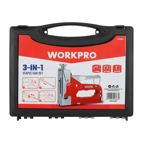 Степлер WORKPRO 3-в-1 4-14мм в кейсе с набором скоб WP223005 фото 4