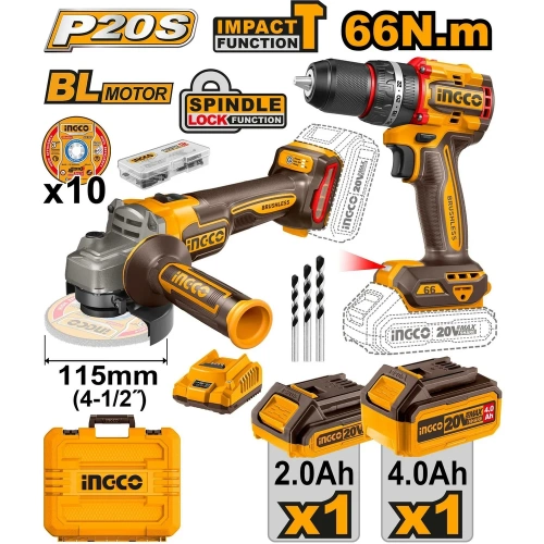 Набор INGCO 20В, BL шуруповерт 66Нм и УШМ 115/125 мм SUPER INDUSTRIAL CKLI20273 фото 3 Набор INGCO 20В, BL шуруповерт 66Нм и УШМ 115/125 мм SUPER INDUSTRIAL CKLI20273 фото 3