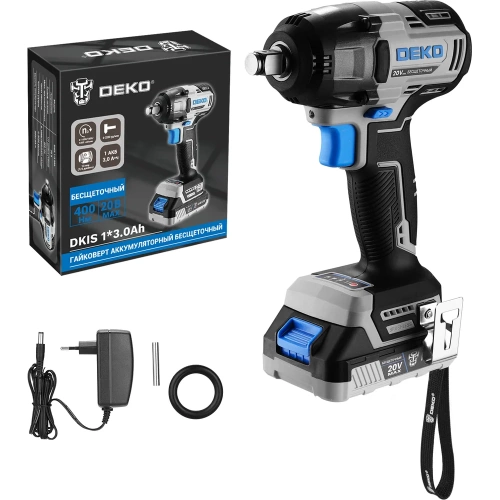 Гайковерт аккумуляторный бесщеточный DEKO DKIS, 20В, 1х3.0Ач, 400Нм 085-1067 фото 3