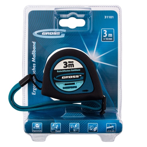Рулетка "Ergonomisch",3 м x 16 мм,магнитный обрезиненный зацеп Gross фото 4