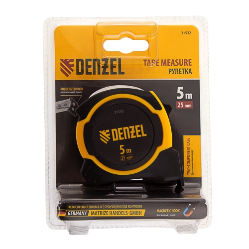 Рулетка 5м х 25мм, двухкомп. корпус, магнитный обрезиненный зацеп Denzel фото 7