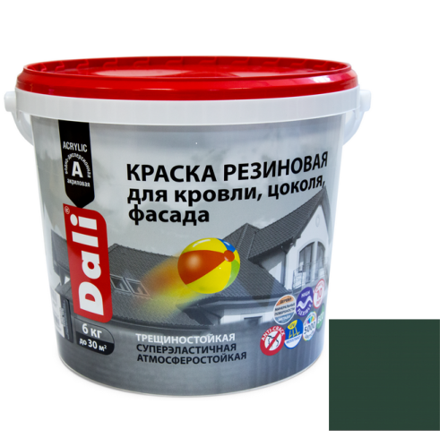Краска резиновая Dali для кровли, цоколя,фасада зеленая 6 кг