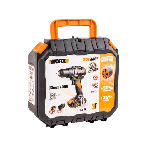 Аккумуляторная бесщёточная дрель-шуруповерт WORX 20В, 60Нм, бесщеточная, 2Ач х2, ЗУ, кейс WX102 фото 9