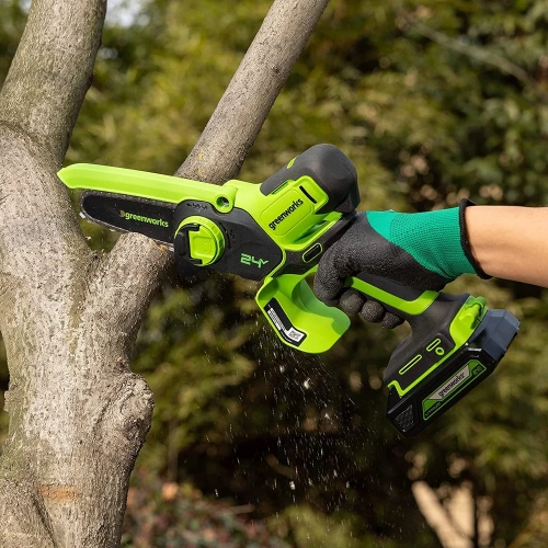 Цепная мини пила аккумуляторная GreenWorks 24V, 10см, c 1хАКБ 2Ач с USB и ЗУ 2008207USB2 фото 7