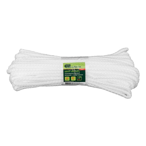 Шнур вязаный полипропиленовый с серд. белый, 6 мм, L 20 м, Сибртех фото 2 Шнур вязаный полипропиленовый с серд. белый, 6 мм, L 20 м, Сибртех фото 2