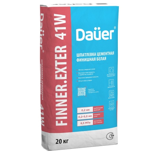 Шпатлевка цементная финишная Dauer Finner Exter 41 W белая 20 кг