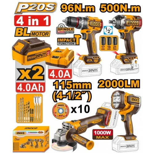 Набор аккумуляторного инструмента INDUSTRIAL 4 шт 20В INGCO COSLI241292 фото 3 Набор аккумуляторного инструмента INDUSTRIAL 4 шт 20В INGCO COSLI241292 фото 3