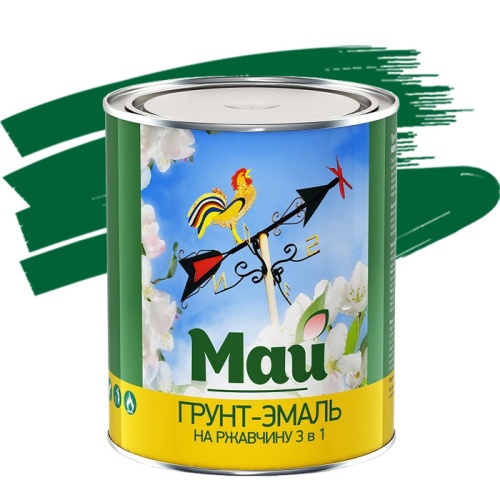 Грунт-эмаль по ржавчине Май 3 в 1 зеленая 1,9 кг