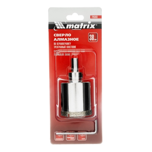 Сверло алмазное по керамограниту, 38 х 67 мм, трехгранный хвостовик Matrix фото 6