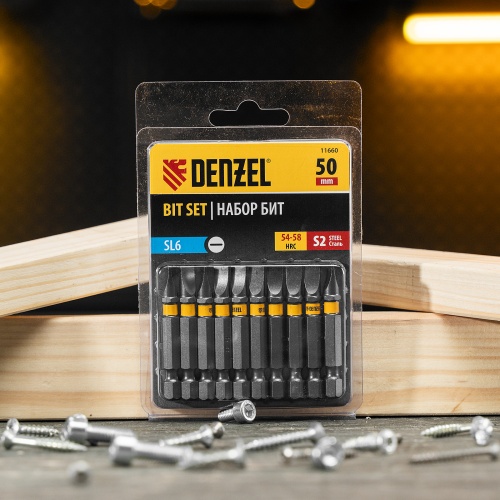 Бита SL6,0х50, сталь S2, шестигранный профиль, 10 шт. Е 6,3 Denzel фото 6