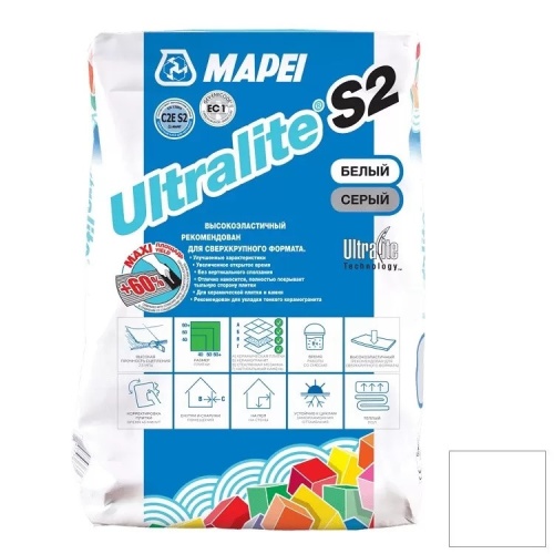 Клей для плитки Mapei Ultralite S2 белый 15 кг