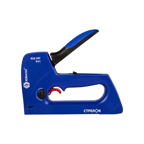 Степлер механический КОБАЛЬТ СТРЕЛОК, пластиковый корпус, скобы 6-14 мм, тип 53, шпильки 12-14 мм, гвозди 14 мм, рег.удара, спуск, крючок 922-197 фото 3 Степлер механический КОБАЛЬТ СТРЕЛОК, пластиковый корпус, скобы 6-14 мм, тип 53, шпильки 12-14 мм, гвозди 14 мм, рег.удара, спуск, крючок 922-197 фото 3