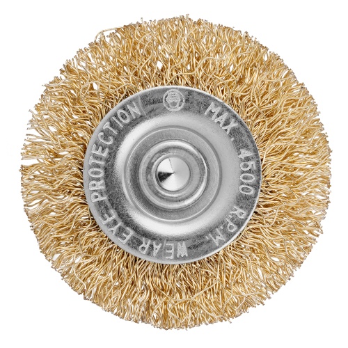 Щетка для дрели, 50 мм, плоская со шпилькой, латунированная витая проволока Matrix фото 3 Щетка для дрели, 50 мм, плоская со шпилькой, латунированная витая проволока Matrix фото 3