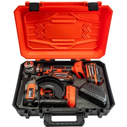 Набор KINGQUEEN 2 пред, 2 АКБ 21В, УШМ 125мм, Гайковерт 500Нм KQ-TS012 фото 8 Набор KINGQUEEN 2 пред, 2 АКБ 21В, УШМ 125мм, Гайковерт 500Нм KQ-TS012 фото 8