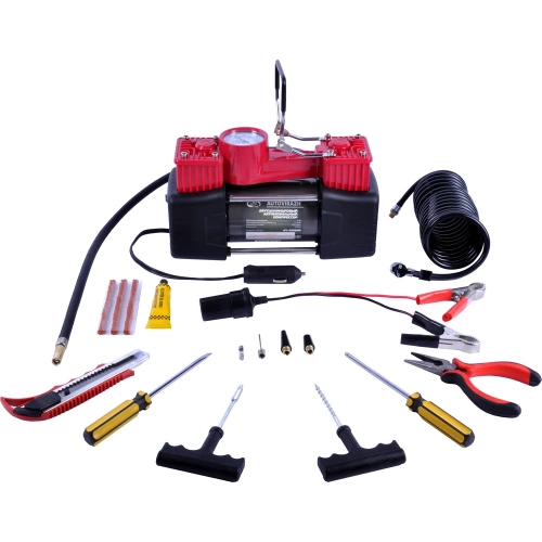 Двухцилиндровый компрессор 85 л/мин в кейсе с набором для ремонта колес AUTOVIRAZH AV-010890 фото 3