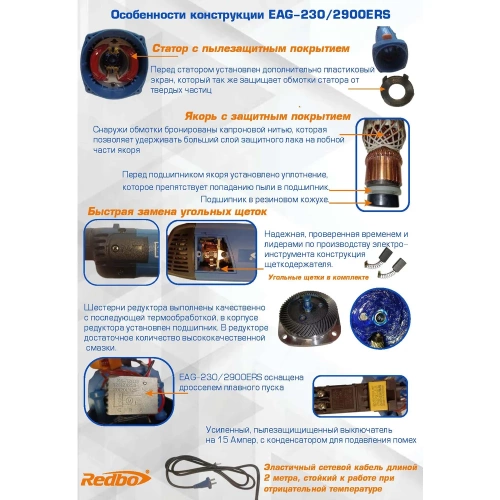 Машина шлифовальная угловая Redbo EAG-230/2900ERS 20703 фото 9