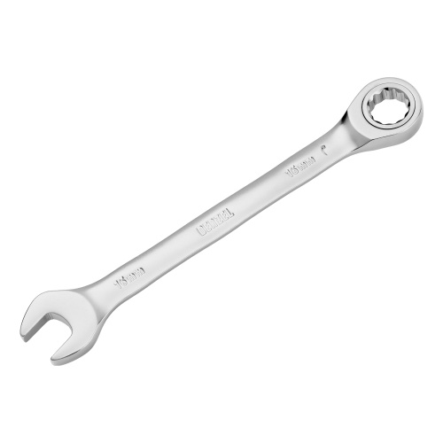 Ключ комбинированный трещоточный, 16 мм, CrV, матовый хром Denzel