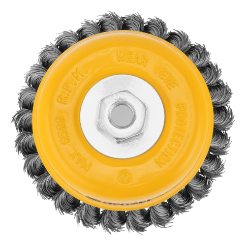 Щетка для УШМ, 125 мм, "Чашка", крученая нержавеющая проволока 0.5 мм, М14 Denzel фото 3