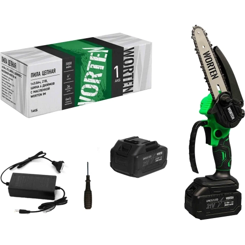 Пила цепная WORTEN 1х3.0Ач шина 6 дюймов с автоматической подачей масла КА-90000717 Пила цепная WORTEN 1х3.0Ач шина 6 дюймов с автоматической подачей масла КА-90000717