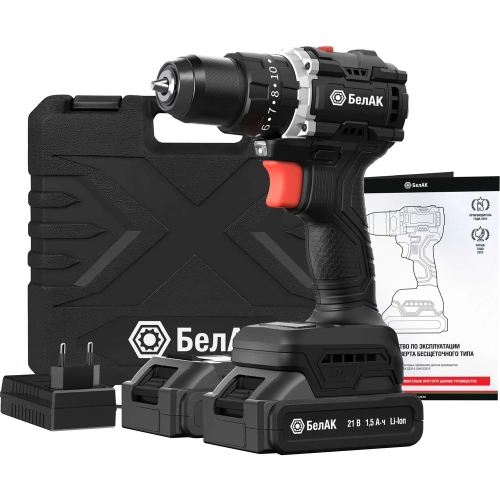 Ударная дрель-шуруповерт БелАК бесщеточная, 21V 55Hm, в кейсе, 2 АКБ (1500+2000) БАК.53315