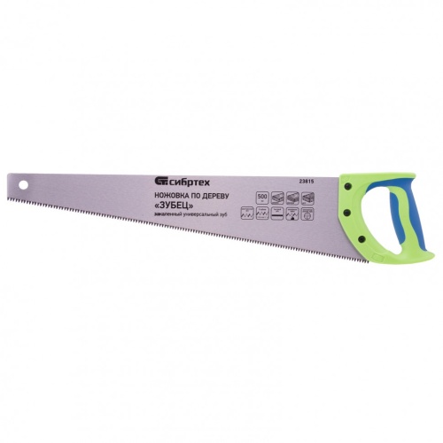 Ножовка по дереву "Зубец", 500 мм, 7-8 TPI, каленый зуб 3D, двухкомпонентная рукоятка Сибртех Ножовка по дереву "Зубец", 500 мм, 7-8 TPI, каленый зуб 3D, двухкомпонентная рукоятка Сибртех