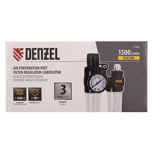 Блок подготовки воздуха регулятор-фильтр-лубрикатор FLR1500, 10 бар, 1500 л/мин, 1/4 Denzel 57469 фото 7