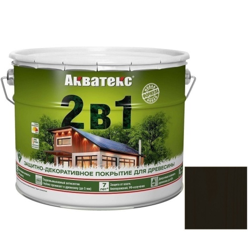 Покрытие алкидное защитно-декоративное для древесины Акватекс 2 в 1 полуматовое Венге 9 л
